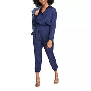 On 34th Animal Print Jacquard Jumpsuit Romper Blue Preppy Coastal Size XL NWT